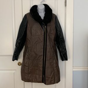 Danier retro leather coat, tan and brown, size large